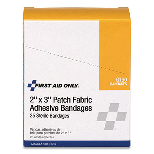 First Aid Only HEAVY WOVEN ADHESIVE BANDAGES, STRIP, 2" X 3", 25/BOX (909853)