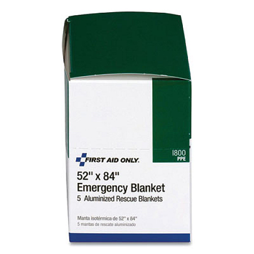 First Aid Only Aluminized Emergency Blanket, 52" x 84", 5/Box (I800)