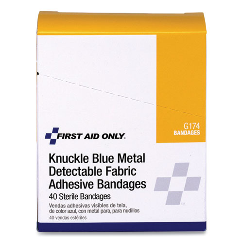 Blue Metal Detectable Fabric Adhesive Bandages, Four-Wing Knuckle, 1.5 x 3, 40/Box (G174)