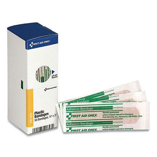 First Aid Only ADHESIVE PLASTIC BANDAGES, 0.75" X 3", 50/BOX (199820)