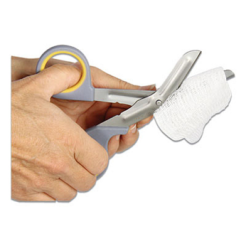 First Aid Only Titanium-Bonded Angled Medical Shears, 7" Long, 3" Cut Length, Crane-Style Gray/Yellow Handle (90292)