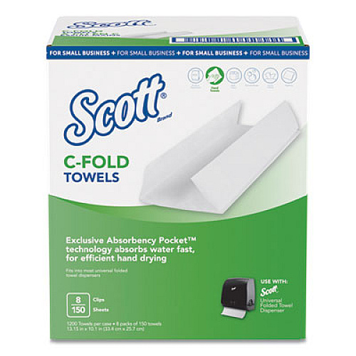 Scott C-Fold Towels, Absorbency Pockets,10.13 x 13.15, White, 150/PK,8 PK/CT (49184)