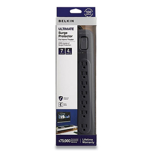 Belkin ULTIMATE SURGE PROTECTOR, 7 AC OUTLETS, 4 FT CORD, 2000 J, BLACK (957990)