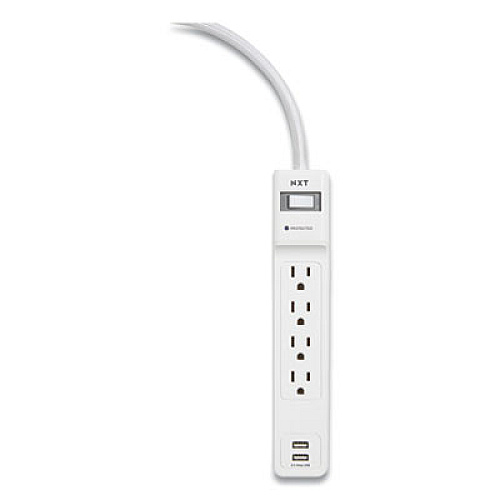 NXT Technologies Surge Protector, 4 AC Outlets, 2 USB Ports, 3 ft Cord, 600 J, White (24324333)