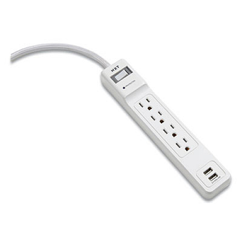 NXT Technologies Surge Protector, 4 AC Outlets, 2 USB Ports, 3 ft Cord, 600 J, White (24324333)