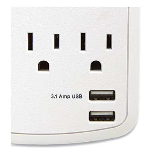 NXT Technologies Wall-Mount Surge Protector, 6 AC Outlets, 2 USB Ports, 1200 J, White (24324334)