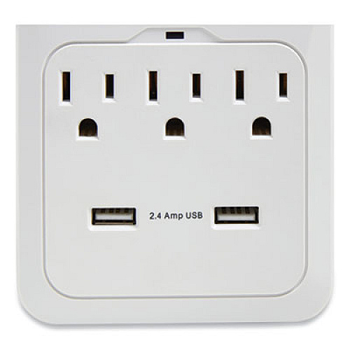 NXT Technologies Wall-Mount Surge Protector, 3 AC Outlets, 2 USB Ports, 600 J, White (24324336)