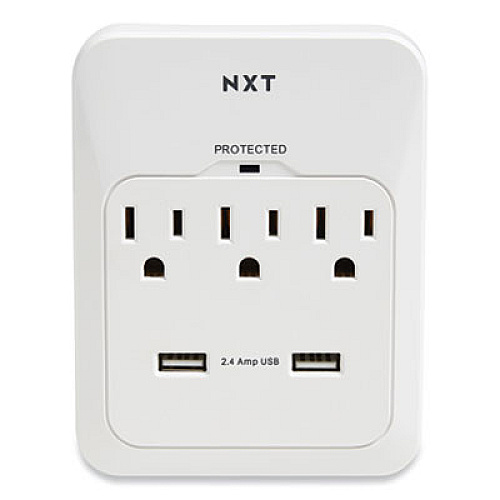 NXT Technologies Wall-Mount Surge Protector, 3 AC Outlets, 2 USB Ports, 600 J, White (24324336)