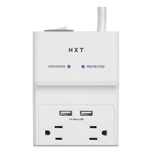 NXT Technologies Surge Protector, 8 AC Outlets, 2 USB Ports, 6 ft Cord, 2100 J, White (24324337)
