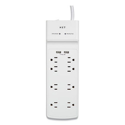 NXT Technologies Surge Protector, 8 AC Outlets, 2 USB Ports, 6 ft Cord, 2100 J, White (24324337)