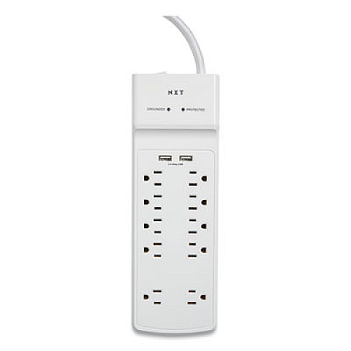 NXT Technologies Surge Protector, 10 AC Outlets, 2 USB Ports, 6 ft Cord, 3000 J, White (24324338)