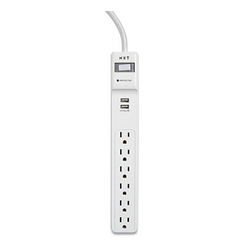 NXT Technologies Surge Protector, 6 AC Outlets, 2 USB Ports, 6 ft Cord, 900 J, White (24324339)