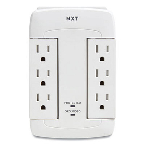 NXT Technologies Wall-Mount Surge Protector, 6 AC Outlets, 2 USB Ports, 900 J, White (24324340)