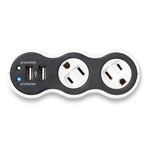 360 Electrical PowerCurve Mini 2.1 Surge Protector, 2 AC Outlets, 2 USB Ports, 306 J, White/Black (36053)