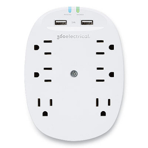 360 Electrical STUDIO 3.4 SURGE PROTECTOR WITH USB, 6 AC OUTLETS, 2 USB PORTS, 900 J, WHITE/PEARL (24285923)