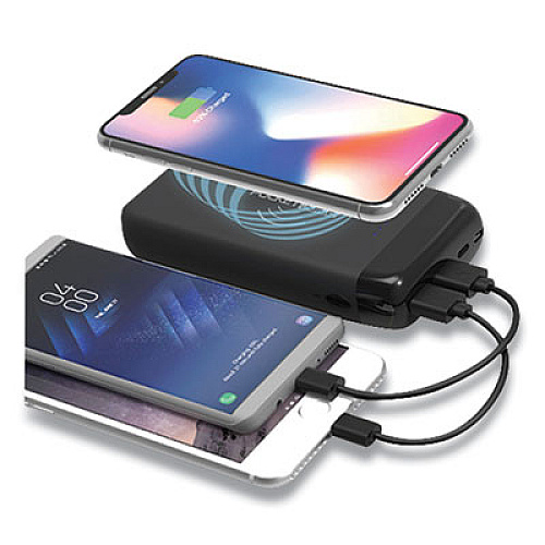 Tzumi POCKETJUICE WIRELESS PORTABLE CHARGER, 12,000 MAH, QI WIRELESS CHARGING, BLACK (2846527)