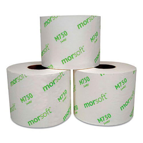 Morcon Tissue MORSOFT CONTROLLED BATH TISSUE, SPLIT-CORE, SEPTIC SAFE, 2-PLY, WHITE, INDIVIDUALLY WRAPPED, 750 SHEETS/ROLL, 48 ROLLS/CARTON (M750)