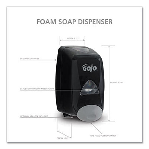 GOJO FMX-12 SOAP DISPENSER, 1250 ML, 6.13" X 5.12" X 10.5", BLACK (515506)