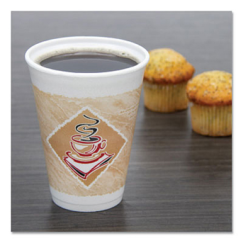 Dart Caf G Hot/Cold Cups, Foam, 12 oz, White with Brown/Red/White, 20/Bag, 50 Bags/Carton (12X12G)