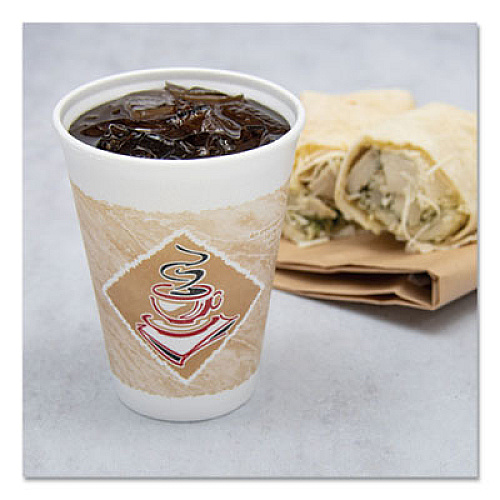 Dart Caf G Hot/Cold Cups, Foam, 12 oz, White with Brown/Red/White, 20/Bag, 50 Bags/Carton (12X12G)