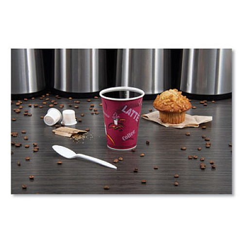 SOLO Paper Hot Drink Cups in Bistro Design, 12 oz, Maroon, 50/Bag, 20 Bags/Carton (412SIN)
