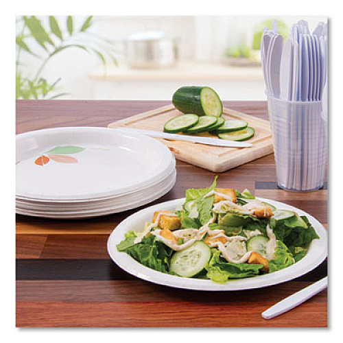 Dart Bare Paper Eco-Forward Dinnerware, Plate, 8.5" dia, Green/Tan, 125/Pack, 2 Packs/Carton (OFMP9RJ7234)