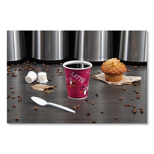 SOLO Paper Hot Drink Cups in Bistro Design, 3.35" Diameter x 3.82" h, 10 oz, Maroon, 1,000/Carton (370SI)