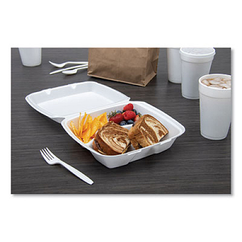 Dart Foam Hinged Lid Containers, 3 Compartments, 8.38 x 7.78 x 3.25, 200/Carton (85HT3R)