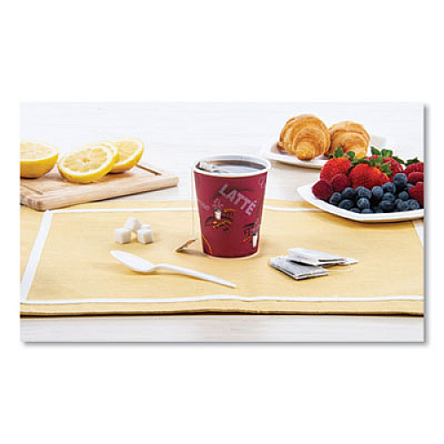SOLO Paper Hot Drink Cups in Bistro Design, 3.35" Diameter x 3.82" h, 10 oz, Maroon, 1,000/Carton (370SI)