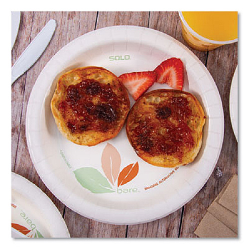 Dart Bare Paper Eco-Forward Dinnerware, Plate, 8.5" dia, Green/Tan, 125/Pack, 2 Packs/Carton (OFMP9RJ7234)