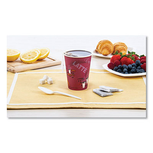 SOLO Paper Hot Drink Cups in Bistro Design, 12 oz, Maroon, 50/Bag, 20 Bags/Carton (412SIN)