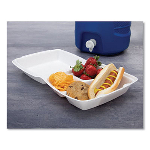 Dart Foam Hinged Lid Containers, 3 Compartments, 8.38 x 7.78 x 3.25, 200/Carton (85HT3R)