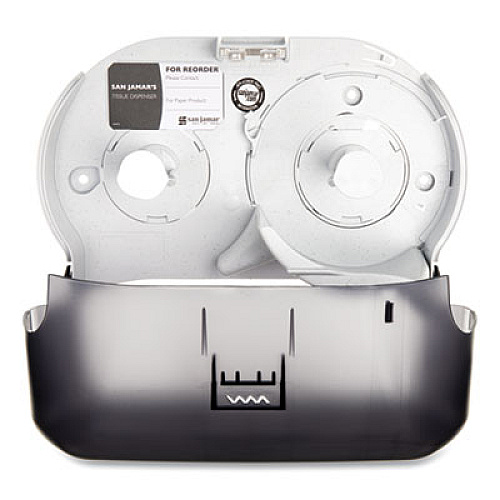 San Jamar Versatwin Standard Bath Tissue Dispenser, Classic, 8 x 5.75 x 12.75, Transparent Black Pearl (R3600TBK)