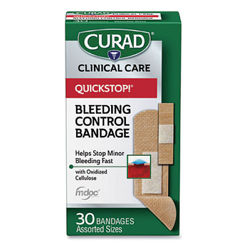 Curad QuickStop Flex Fabric Bandages, Assorted, 30/Box (CUR5245V1)