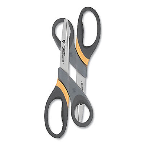 Westcott Titanium UltraSmooth Scissors, Blunt Tip, 8" Long, 3.5" Cut Length, Gray/Yellow Straight Handle, 2/Pack (14107)