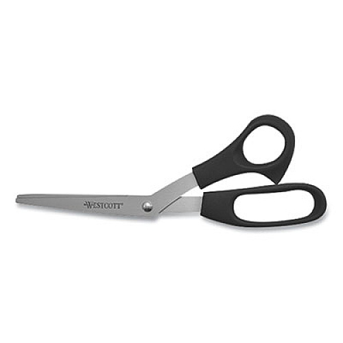 Westcott ALL PURPOSE VALUE STAINLESS STEEL SCISSORS THREE PACK, 8" LONG, 3" CUT LENGTH, ASSORTED COLOR OFFSET HANDLES, 3/PACK (229690)
