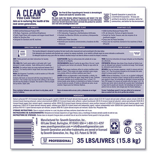 Seventh Generation Professional POWDER LAUNDRY DETERGENT, FREE AND CLEAR SCENT, 35 LB PAIL (44735)