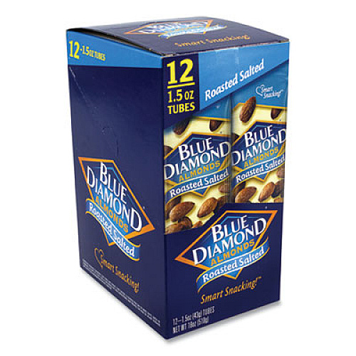 Blue Diamond Roasted Salted Almonds, 1.5 oz Tube, 12 Tubes/Carton (22000735)