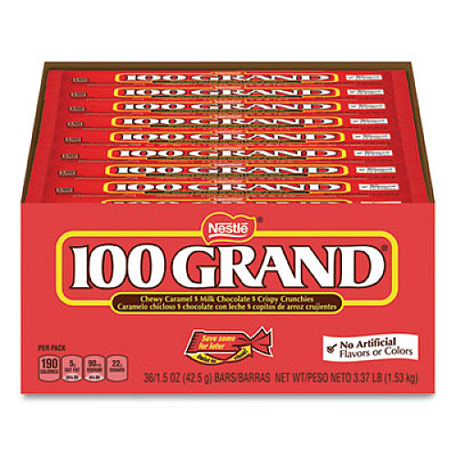 100 GRAND Chocolate Candy Bars, Full Size, 1.5 oz, 36/Carton (20900160)