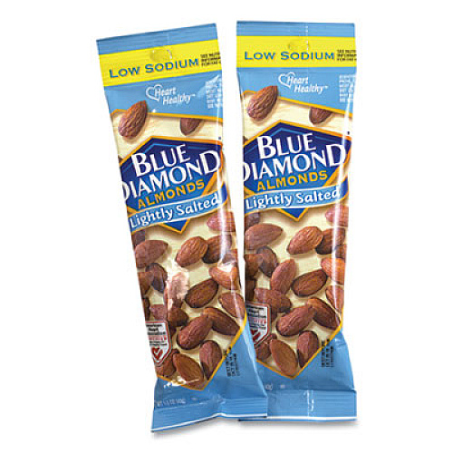 Blue Diamond Low Sodium Lightly Salted Almonds, 1.5 oz Tube, 12 Tubes/Carton (22000736)