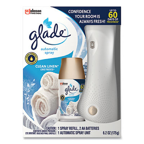Glade AUTOMATIC AIR FRESHENER STARTER KIT, SPRAY UNIT AND REFILL, CLEAN LINEN, 6.2 OZ, 4/CARTON (310916CT)