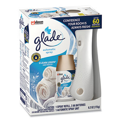 Glade AUTOMATIC AIR FRESHENER STARTER KIT, SPRAY UNIT AND REFILL, CLEAN LINEN, 6.2 OZ, 4/CARTON (310916CT)