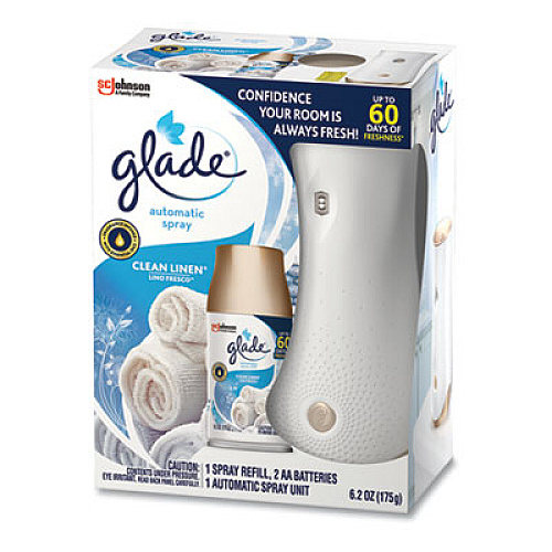 Glade AUTOMATIC AIR FRESHENER STARTER KIT, SPRAY UNIT AND REFILL, CLEAN LINEN, 6.2 OZ, 4/CARTON (310916CT)