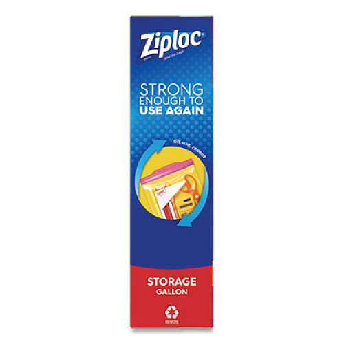 Ziploc Double Zipper Storage Bags, Triple System Seal, Gallon, 10.56" x 10.75", Clear, 38 Bags/Box, 9 Boxes/Carton (383233)