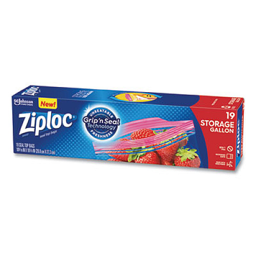 Ziploc Double Zipper Storage Bags, 1 gal, 1.75 mil, 9.6" x 12.1", Clear, 228/Carton (314467)