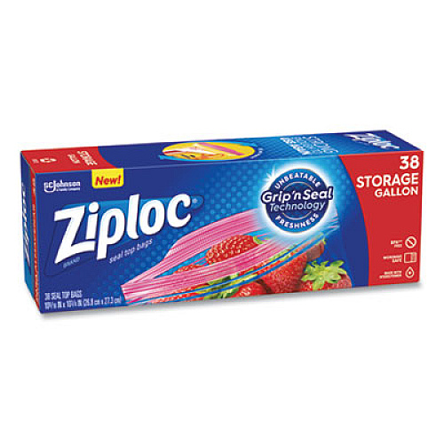 Ziploc Double Zipper Storage Bags, Triple System Seal, Gallon, 10.56" x 10.75", Clear, 38 Bags/Box, 9 Boxes/Carton (383233)
