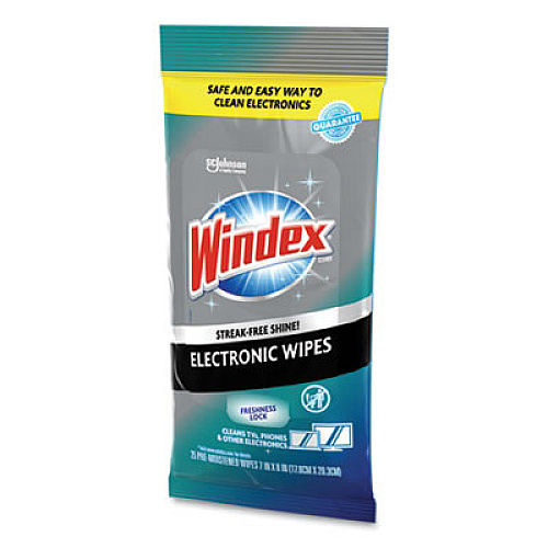 Windex Electronics-Cleaner Wipes, 1-Ply, 7 x 10, Neutral Scent, White, 25/Pack, 12 Packs/Carton (319248)