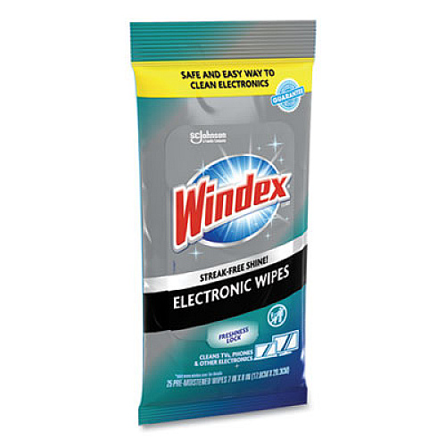 Windex Electronics-Cleaner Wipes, 1-Ply, 7 x 10, Neutral Scent, White, 25 Wipes (319248EA)