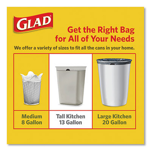 Glad FORCEFLEXPLUS ODORSHIELD TALL KITCHEN DRAWSTRING TRASH BAGS, 13 GAL, 0.72 MIL, 23.75" X 25.38", WHITE, 120/BOX (2191432)