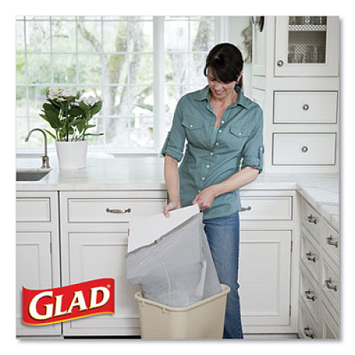 Glad FORCEFLEXPLUS ODORSHIELD TALL KITCHEN DRAWSTRING TRASH BAGS, 13 GAL, 0.72 MIL, 23.75" X 25.38", WHITE, 120/BOX (2191432)